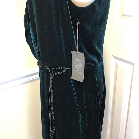 VINCE CAMUTO Emerald Green Crushed Velvet V-Neck Sleeveless Jumpsuit Sz 14 NWT - Picture 5 of 10